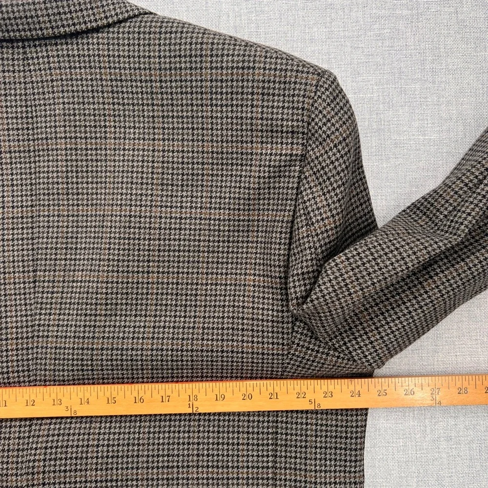 VTG 90s Jos A Bank Houndstooth Wool Blazer Sport Coat Men 48R Brown Ivy Academia